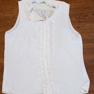 Cream Sleeveless Ruffled Blouse